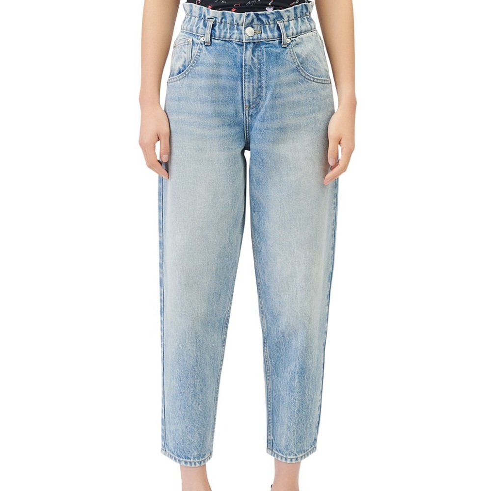 Maje Promesso Paperbag Waist Faded Jeans in Blue 34